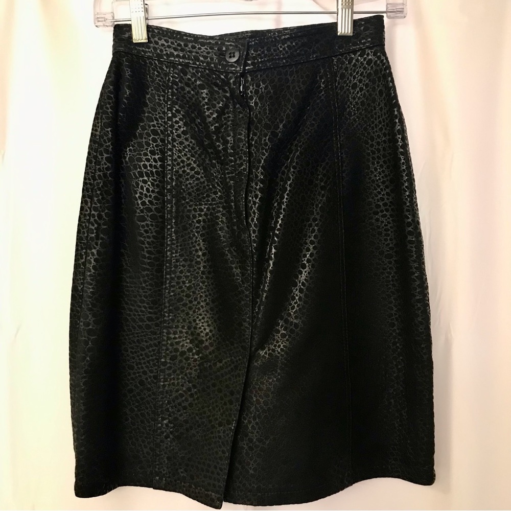 Vintage Banana Republic leather skirt 4 XS black reptile texture embossed pencil